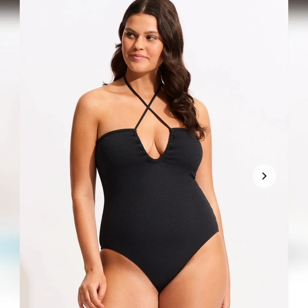 Seafolly Australia Sea Dive Bandeau One Piece Black - Large / 10 NWT